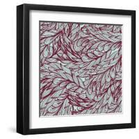 Floral Vintage Monochrome Doodle Pattern with Abstract Feathers-tairen-Framed Art Print