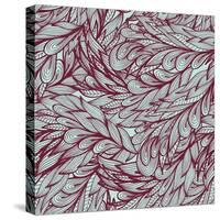 Floral Vintage Monochrome Doodle Pattern with Abstract Feathers-tairen-Stretched Canvas