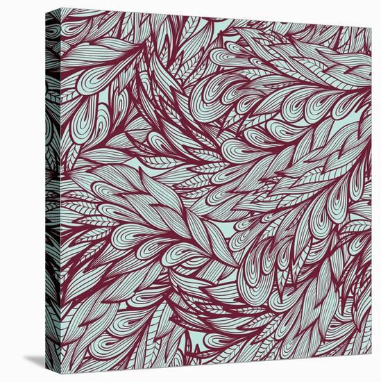 Floral Vintage Monochrome Doodle Pattern with Abstract Feathers-tairen-Stretched Canvas