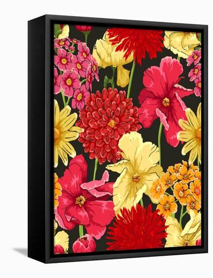 Floral Wallpaper in Watercolor Style-hoverfly-Framed Stretched Canvas