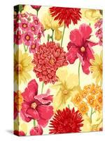 Floral Wallpaper in Watercolor Style-hoverfly-Stretched Canvas