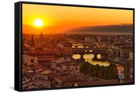 Florence Arno River and Ponte Vecchio at Sunset, Italy-fisfra-Framed Stretched Canvas