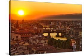 Florence Arno River and Ponte Vecchio at Sunset, Italy-fisfra-Stretched Canvas