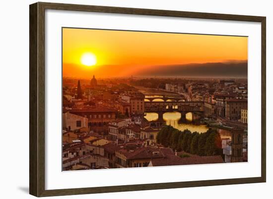 Florence Arno River and Ponte Vecchio at Sunset, Italy-fisfra-Framed Photographic Print