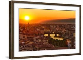 Florence Arno River and Ponte Vecchio at Sunset, Italy-fisfra-Framed Photographic Print