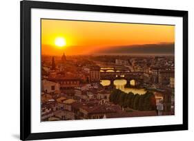 Florence Arno River and Ponte Vecchio at Sunset, Italy-fisfra-Framed Photographic Print