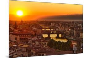 Florence Arno River and Ponte Vecchio at Sunset, Italy-fisfra-Mounted Photographic Print