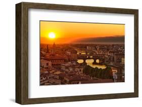 Florence Arno River and Ponte Vecchio at Sunset, Italy-fisfra-Framed Photographic Print