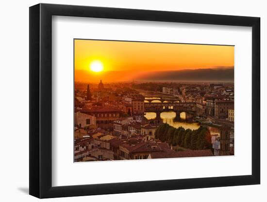 Florence Arno River and Ponte Vecchio at Sunset, Italy-fisfra-Framed Photographic Print