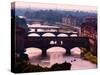 Florence, Florence Province, Tuscany, Italy. View to bridges across Arno river. Ponte Vecchio in...-null-Stretched Canvas