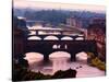 Florence, Florence Province, Tuscany, Italy. View to bridges across Arno river. Ponte Vecchio in...-null-Stretched Canvas
