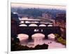 Florence, Florence Province, Tuscany, Italy. View to bridges across Arno river. Ponte Vecchio in...-null-Framed Photographic Print