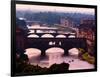 Florence, Florence Province, Tuscany, Italy. View to bridges across Arno river. Ponte Vecchio in...-null-Framed Photographic Print