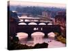 Florence, Florence Province, Tuscany, Italy. View to bridges across Arno river. Ponte Vecchio in...-null-Stretched Canvas