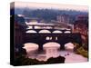 Florence, Florence Province, Tuscany, Italy. View to bridges across Arno river. Ponte Vecchio in...-null-Stretched Canvas
