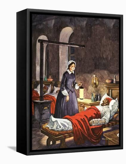 Florence Nightingale. The Lady with the Lamp, Visiting the Sick Soldiers in Hospital-Peter Jackson-Framed Stretched Canvas