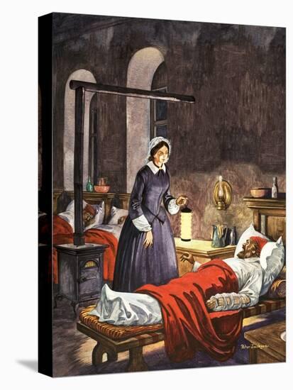 Florence Nightingale. The Lady with the Lamp, Visiting the Sick Soldiers in Hospital-Peter Jackson-Stretched Canvas