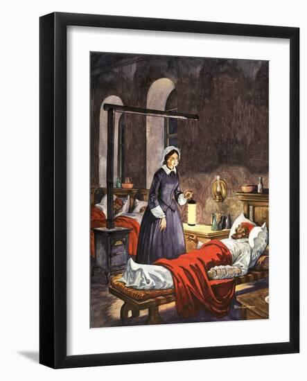 Florence Nightingale. The Lady with the Lamp, Visiting the Sick Soldiers in Hospital-Peter Jackson-Framed Premium Giclee Print
