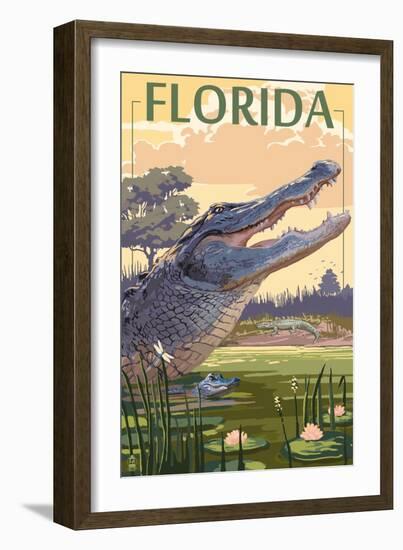 Florida - Alligator Scene-Lantern Press-Framed Art Print