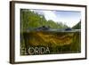 Florida - Alligator Underwater-Lantern Press-Framed Art Print