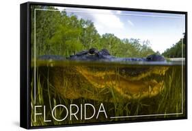 Florida - Alligator Underwater-Lantern Press-Framed Stretched Canvas