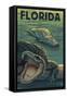 Florida - Alligators-Lantern Press-Framed Stretched Canvas