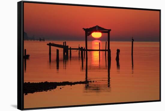 Florida, Apalachicola, Old Boat House at Sunrise on Apalachicola Bay-Joanne Wells-Framed Stretched Canvas