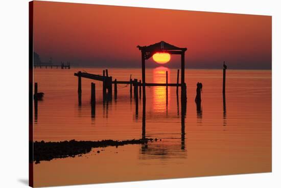 Florida, Apalachicola, Old Boat House at Sunrise on Apalachicola Bay-Joanne Wells-Stretched Canvas