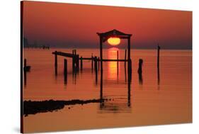 Florida, Apalachicola, Old Boat House at Sunrise on Apalachicola Bay-Joanne Wells-Stretched Canvas