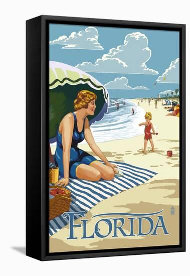 Florida - Beach Scene-Lantern Press-Framed Stretched Canvas