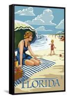 Florida - Beach Scene-Lantern Press-Framed Stretched Canvas