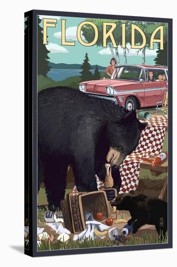 Florida - Bear and Picnic Scene-Lantern Press-Stretched Canvas