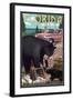 Florida - Bear and Picnic Scene-Lantern Press-Framed Art Print