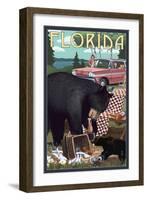 Florida - Bear and Picnic Scene-Lantern Press-Framed Art Print