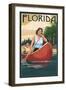 Florida - Canoers on Lake-Lantern Press-Framed Art Print