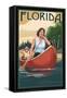 Florida - Canoers on Lake-Lantern Press-Framed Stretched Canvas