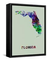 Florida Color Splatter Map-NaxArt-Framed Stretched Canvas