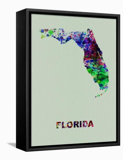 Florida Color Splatter Map-NaxArt-Framed Stretched Canvas