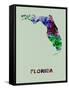 Florida Color Splatter Map-NaxArt-Framed Stretched Canvas