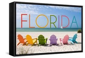 Florida - Colorful Beach Chairs-Lantern Press-Framed Stretched Canvas