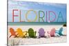 Florida - Colorful Beach Chairs-Lantern Press-Stretched Canvas