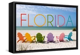 Florida - Colorful Beach Chairs-Lantern Press-Framed Stretched Canvas