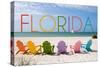 Florida - Colorful Beach Chairs-Lantern Press-Stretched Canvas