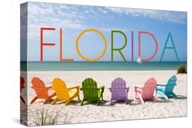 Florida - Colorful Beach Chairs-Lantern Press-Stretched Canvas