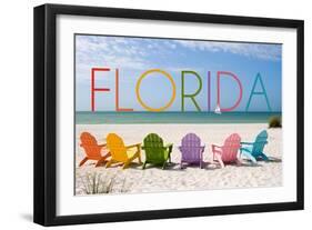 Florida - Colorful Beach Chairs-Lantern Press-Framed Art Print