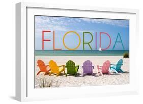 Florida - Colorful Beach Chairs-Lantern Press-Framed Art Print