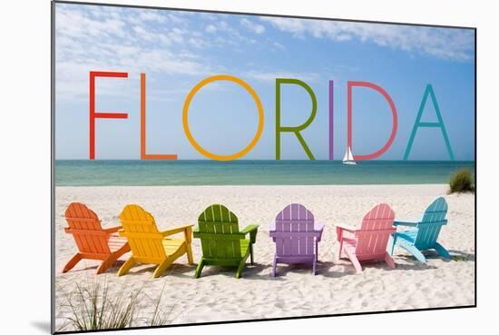 Florida - Colorful Beach Chairs-Lantern Press-Mounted Art Print