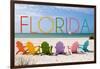 Florida - Colorful Beach Chairs-Lantern Press-Framed Art Print