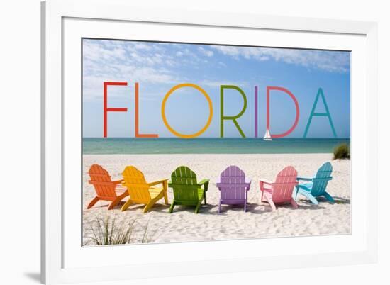 Florida - Colorful Beach Chairs-Lantern Press-Framed Art Print