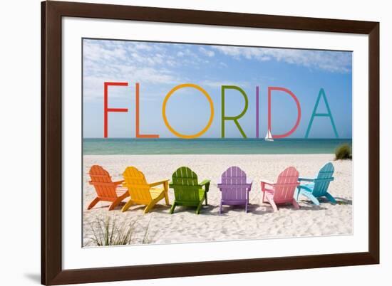 Florida - Colorful Beach Chairs-Lantern Press-Framed Art Print